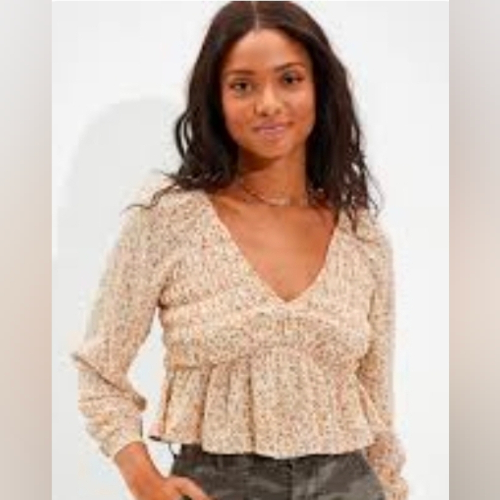 American Eagle Smocked Floral Babydoll Top | Size Small